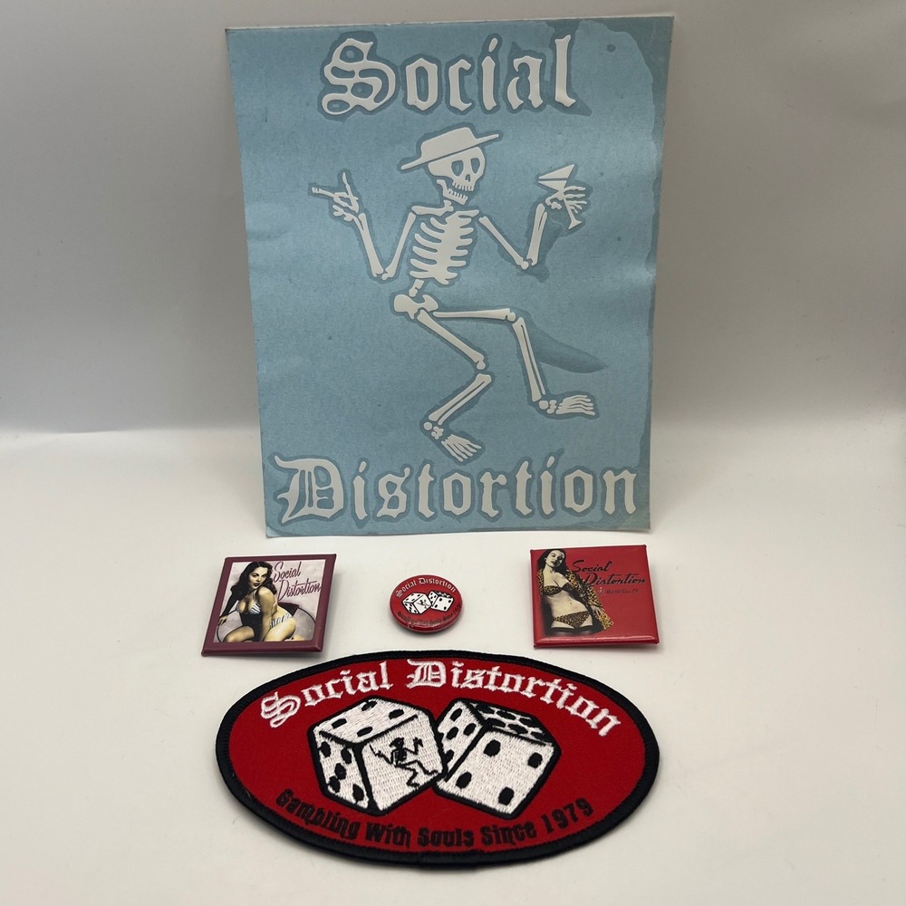 Social Distortion Lot of 5 Pins Patch and Sticker Deadstock Hot Topic 2000s Y2K